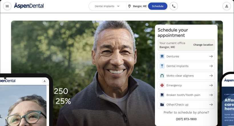 Aspen Dental website appointment scheduling on desktop