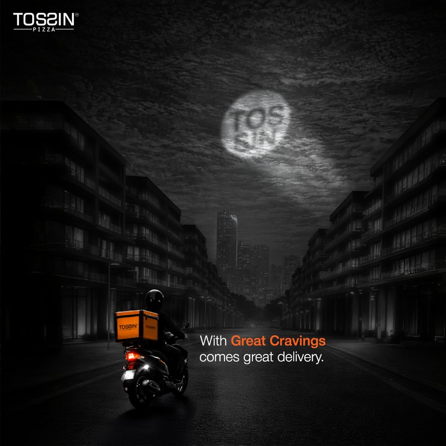 Tossin Pizza late-night delivery campaign creative